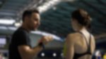 Alex Doud provides coaching tips to Andrea Spendolini-Sirieix at the 2025 Aquatics GB Diving Winter Cup