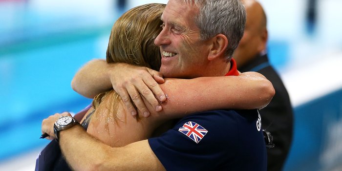 Bill Furniss Becky Adlington hug London 2012