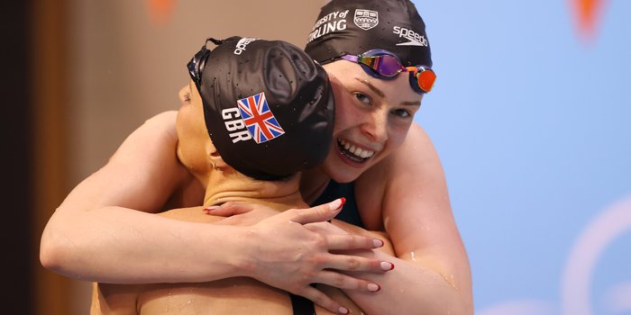 Katie Shanahan hugs Abbie Wood 200m IM QTs BSC 2023 MH