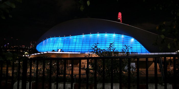 London Aquatics Centre GV at night
