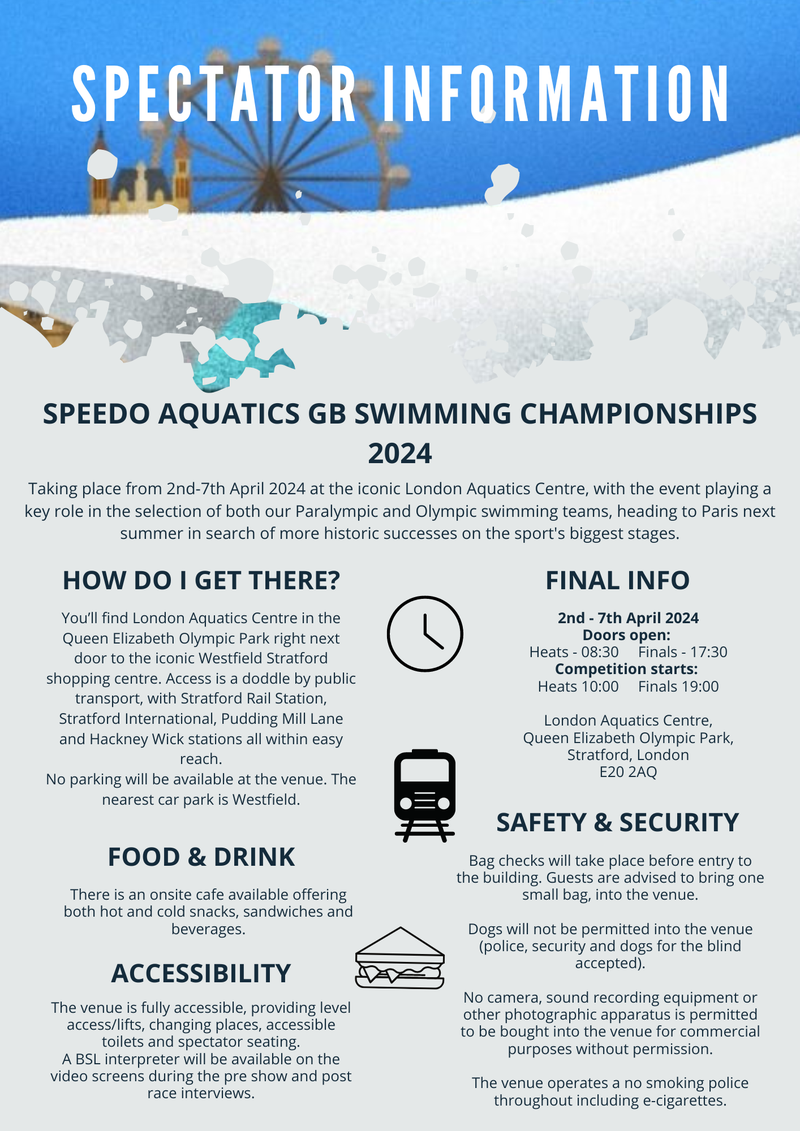 Aquatics GB Swimming Champs 2024 - SPECTATOR INFORMATION